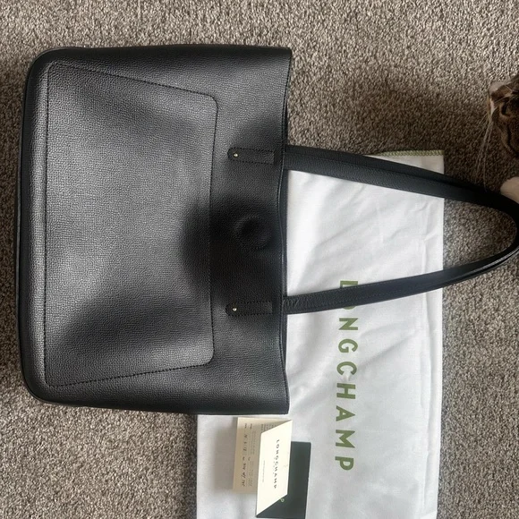 Longchamp Cavalcade Black Leather Tote with Embossed Horse - Picture 4 of 5